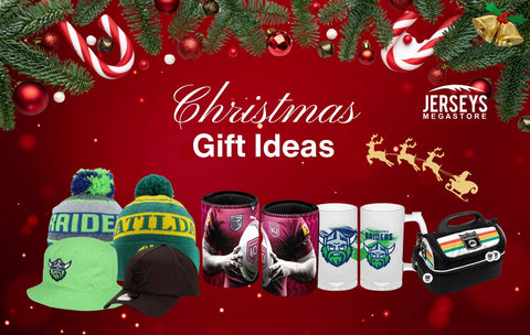 Christmas gift ideas for 2025 featuring AFL, NRL and cricket supporter gear from Jerseys Megastore.