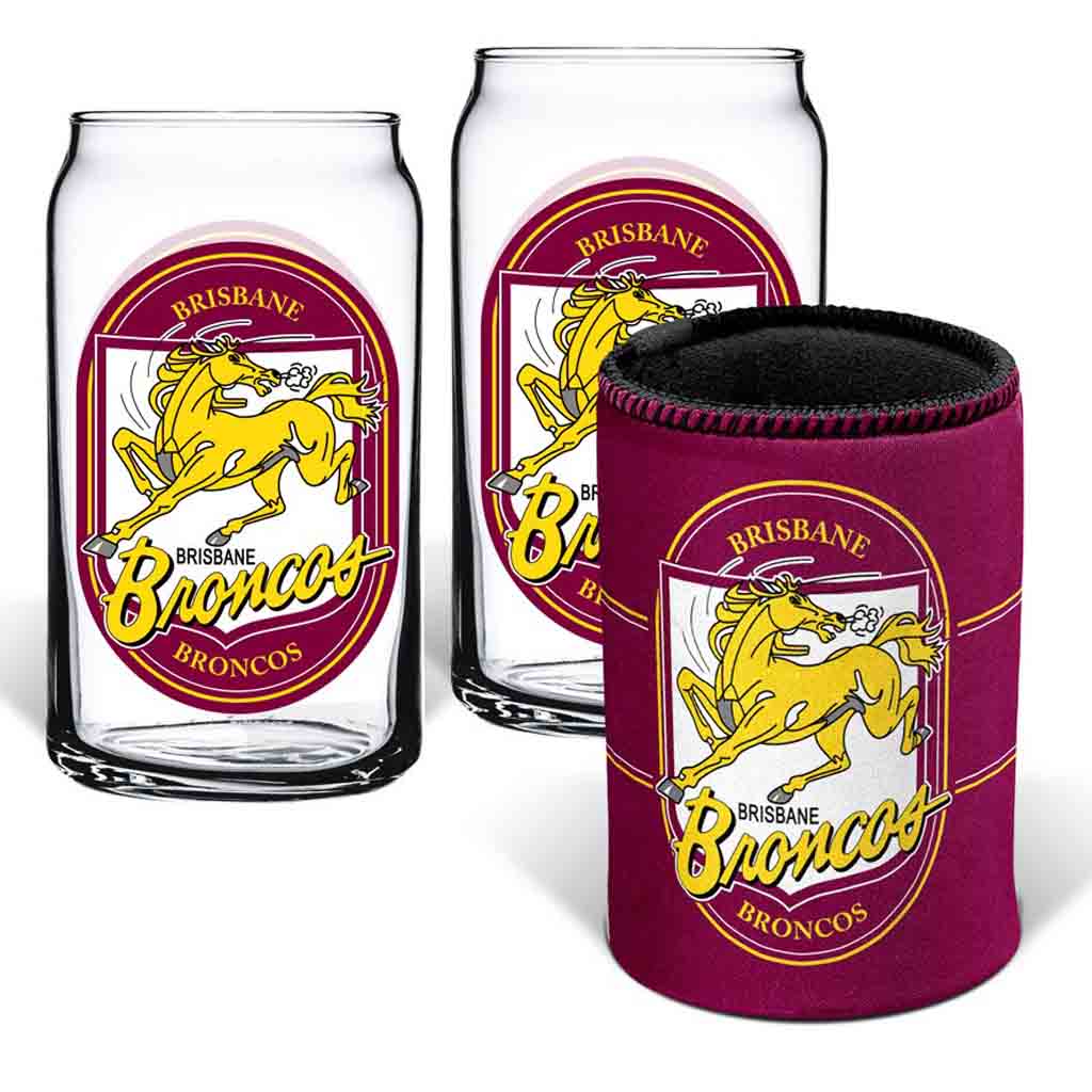 Brisbane Broncos Can Glasses and Can Cooler
