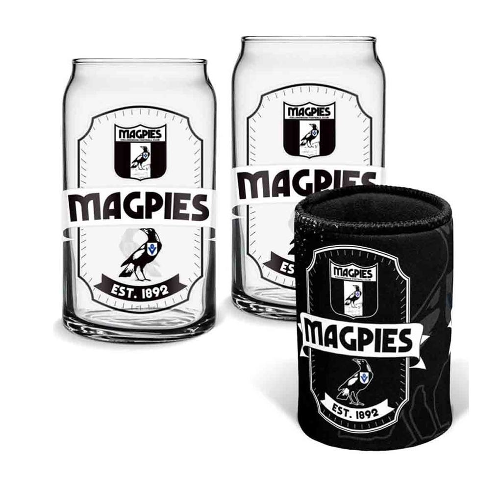 Collingwood Magpies Can Glasses and Can Cooler