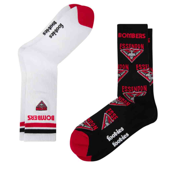 Essendon Bombers Mascot Sneaker Sock 2 Pack
