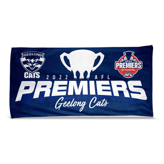 Load image into Gallery viewer, Geelong Cats 2022 Premiers Beach Towel
