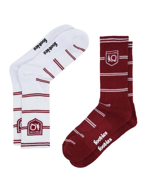 Queensland Maroons Stripes Sneaker Sock 2 Pack