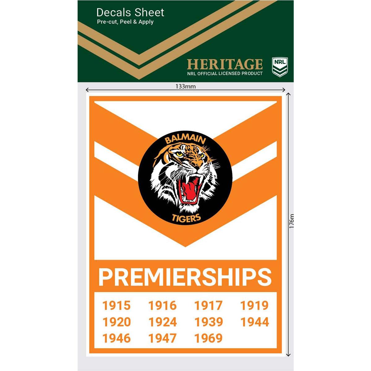 Balmain Tigers Premiership Years Decals - Jerseys Megastore