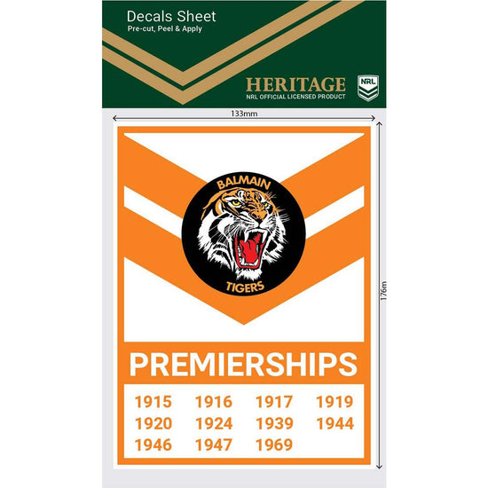 Balmain Tigers Premiership Years Decals - Jerseys Megastore