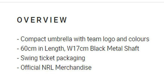 Canberra Raiders Compact Umbrella - Jerseys Megastore