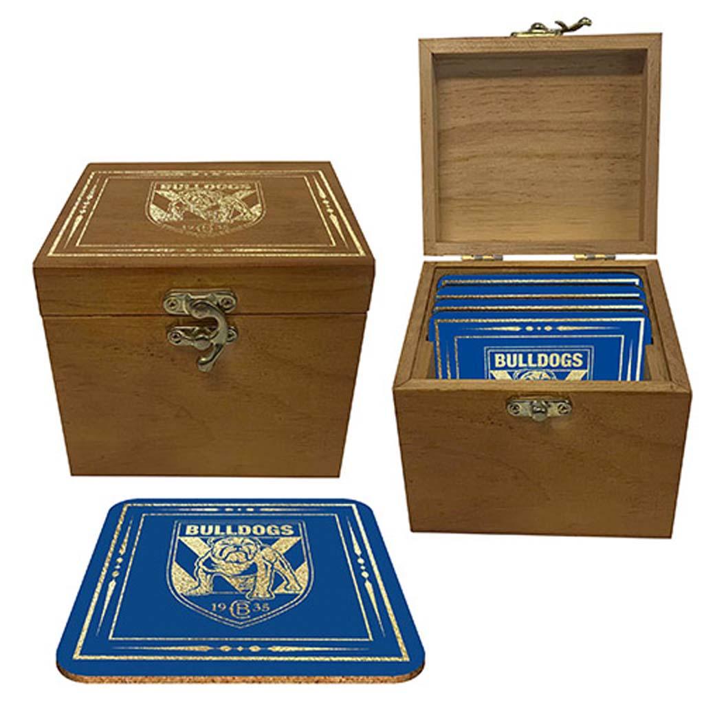 Canterbury Bulldogs 4 Cork Coasters in Wooden Box - Jerseys Megastore