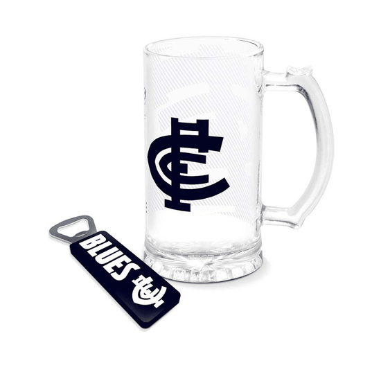 Carlton Blues Stein Glass & Magnetic Bottle Opener Pack - Jerseys Megastore