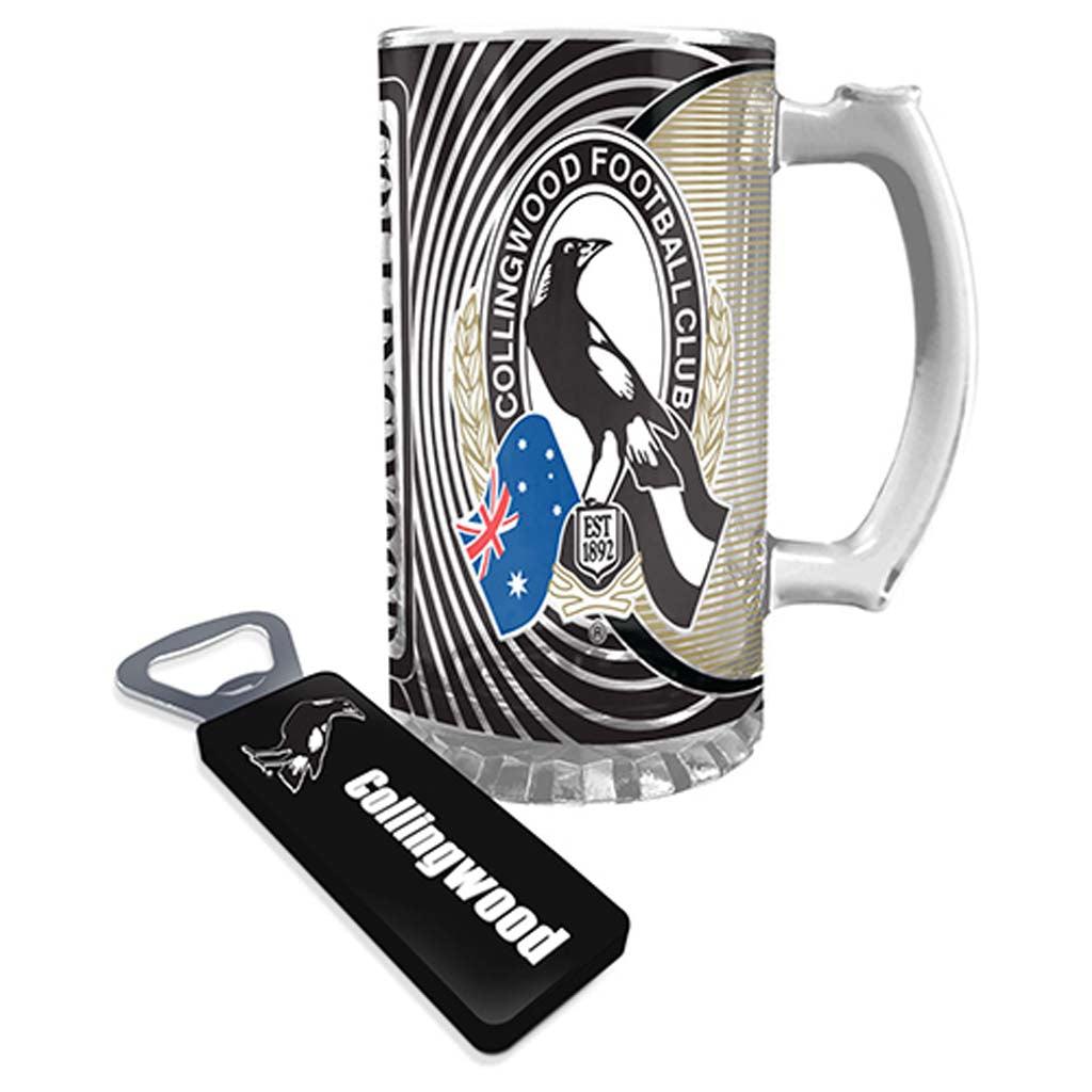 Collingwood Magpies Bottle Opener and Stein Glass - Jerseys Megastore