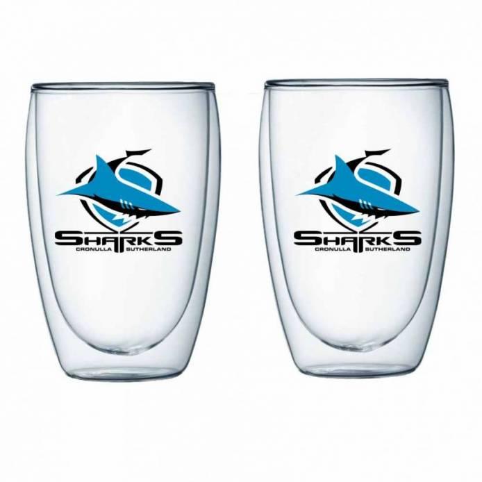 Cronulla Sharks Set of 2 Double Wall Glass - Jerseys Megastore