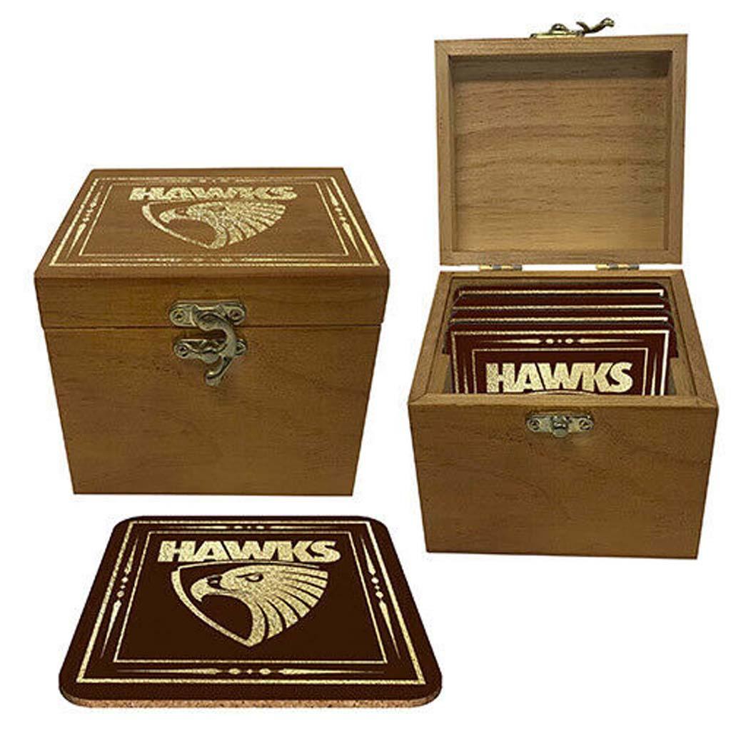 Hawthorn Hawks 4 Cork Coasters in Wooden Box - Jerseys Megastore
