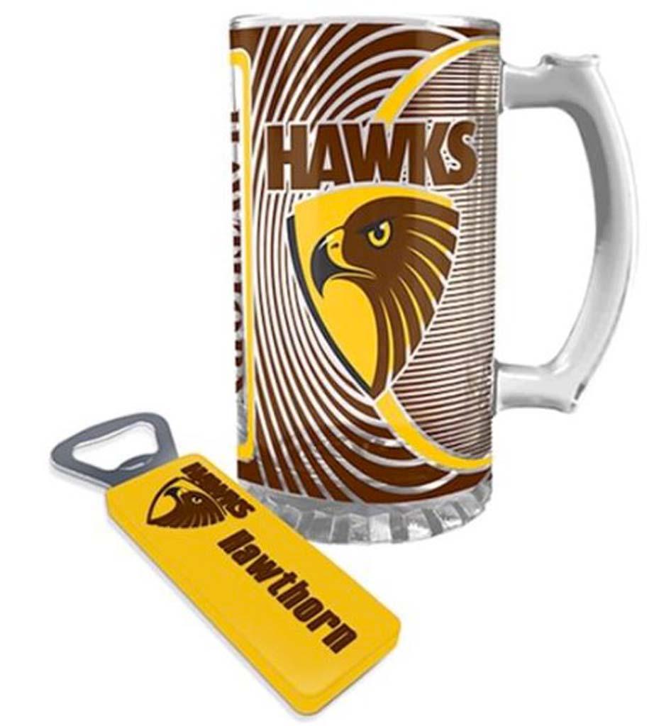 Hawthorn Hawks Bottle Opener and Stein Glass - Jerseys Megastore