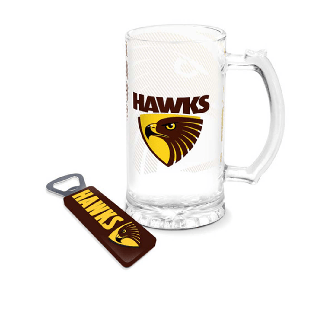 Hawthorn Hawks Stein Glass & Magnetic Bottle Opener Pack - Jerseys Megastore