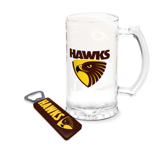 Hawthorn Hawks Stein Glass & Magnetic Bottle Opener Pack - Jerseys Megastore