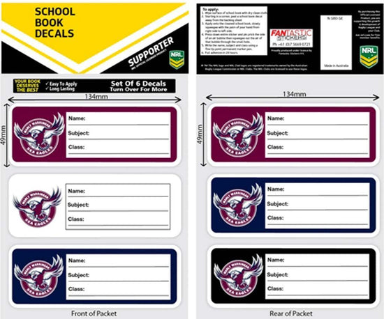 Manly Sea Eagles School Book Decals 6pk - Jerseys Megastore