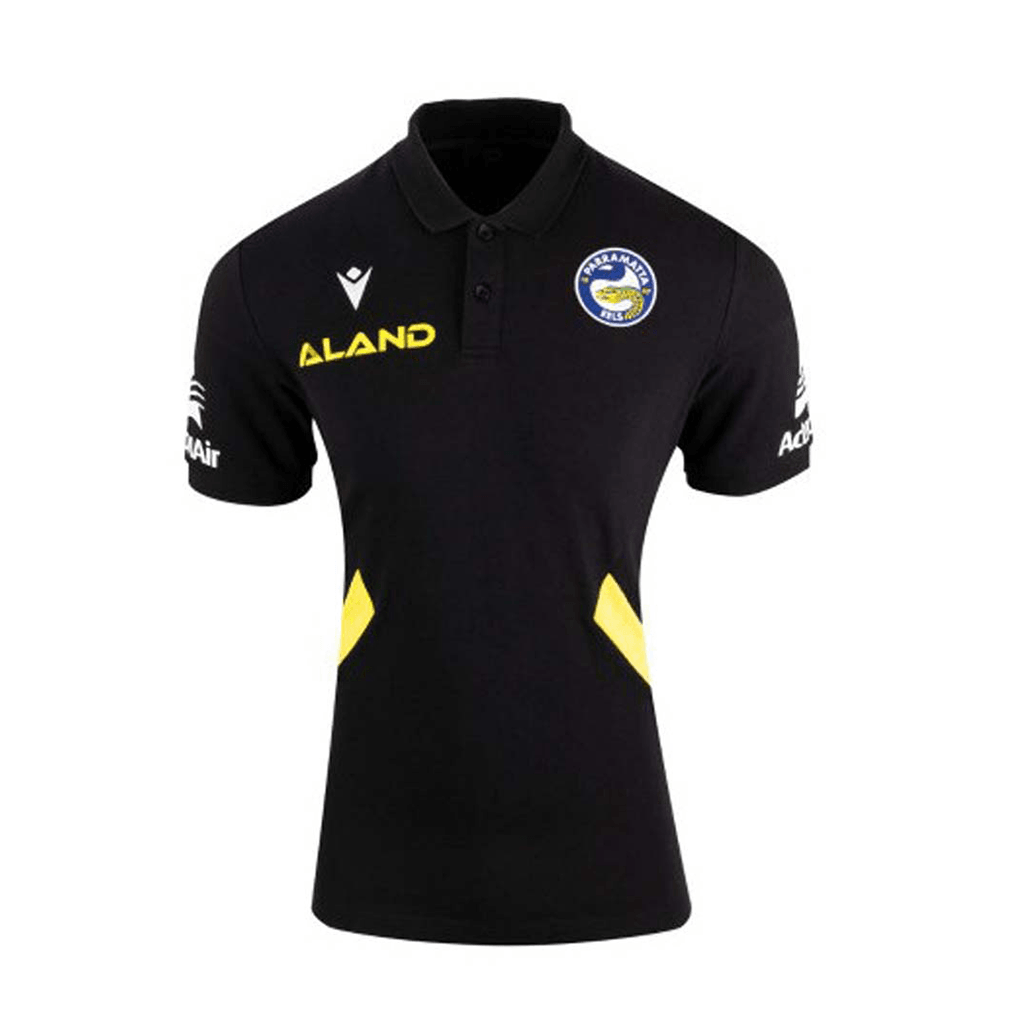 Load image into Gallery viewer, Parramatta Eels 2023 Travel Poly Polo Black/Yellow - Jerseys Megastore
