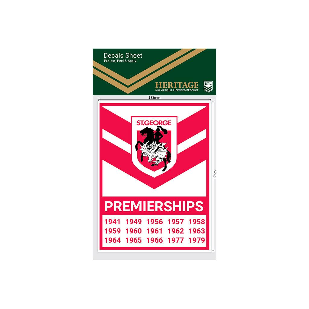 St George Dragons Premiership Years Decals - Jerseys Megastore