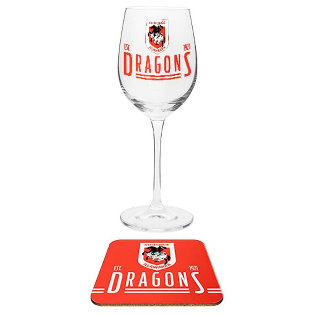 St George Dragons Wine Glass and Coaster - Jerseys Megastore