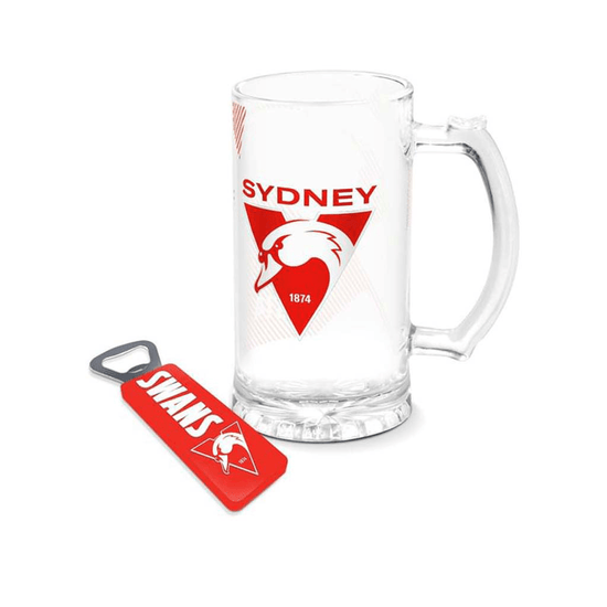 Sydney Swans Stein Glass & Magnetic Bottle Opener Pack - Jerseys Megastore