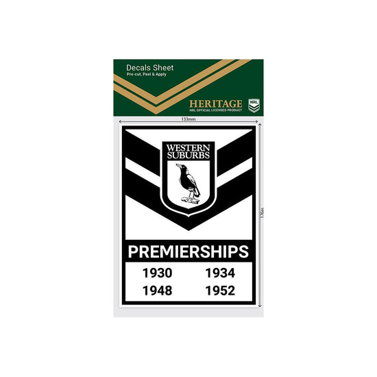 Western Suburbs Magpies Premiership Years Decals - Jerseys Megastore