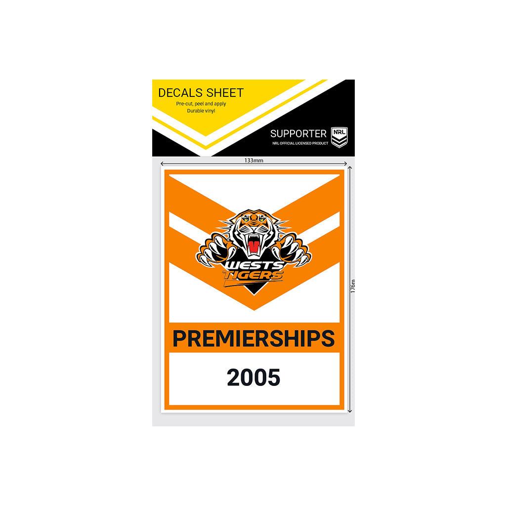 Wests Tigers Premiership Years Decals - Jerseys Megastore