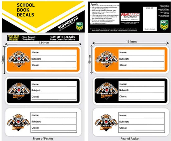Wests Tigers School Book Decals 6pk - Jerseys Megastore